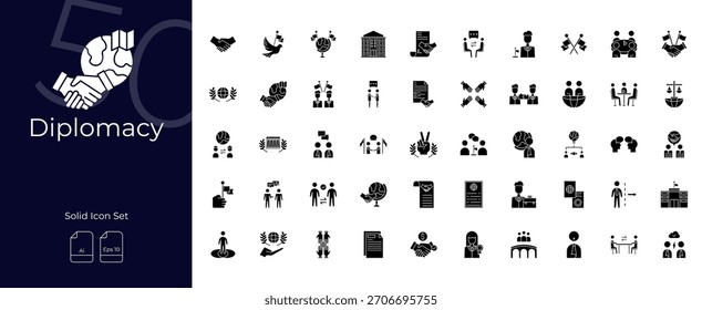 Conjunto de iconos editables sólidos de diplomacia