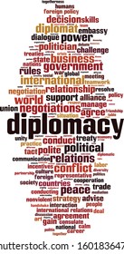 Diplomacy word cloud concept. Collage made of words about diplomacy. Vector illustration 