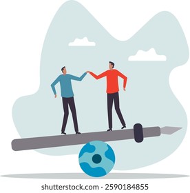 Diplomacy, world agreement or treaty between countries, global partnership, politics or world peace contract signing.business concept.flat character.