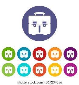 Diplomat bag set icons in different colors isolated on white background