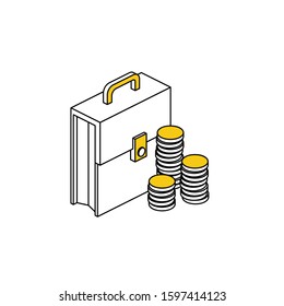 Diplomat money coins. Vector line, 3d stroke isometric, color web icon, new flat style. Creative illustration design, abstract idea for infographics.