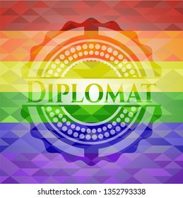 Diplomat on mosaic background with the colors of the LGBT flag