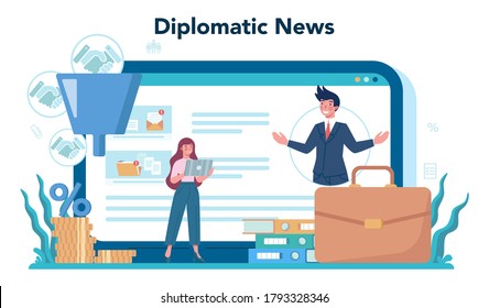 Diplomat online service or platform. Idea of international relations and government. Country worldwide representation. Diplomatic news. Isolated vector illustration