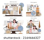 Diplomat online service or platform set. International relations and governments communication. Country worldwide representation. Online meeting, broadcast, organizer, news. Flat vector illustration