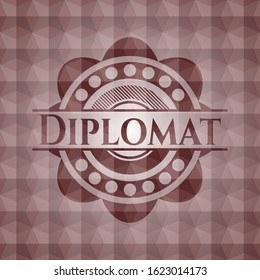 Diplomat red badge with geometric pattern. Seamless.