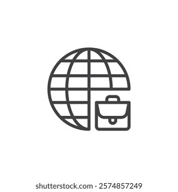 Diplomatic Briefcase line icon. linear style sign for mobile concept and web design. A briefcase with a globe outline vector icon. Global negotiation symbol, logo illustration. Vector graphics