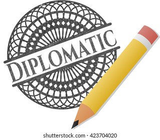 Diplomatic emblem with pencil effect