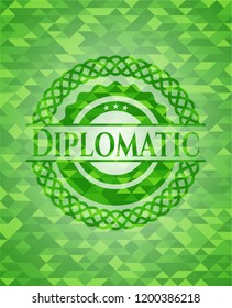 Diplomatic green emblem with mosaic ecological style background