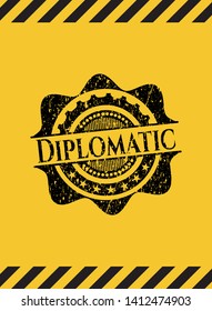 Diplomatic grunge warning sign emblem. Vector Illustration. Detailed.