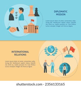 Diplomatic mission and international relations poster template with place for text. Vector illustration