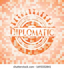 Diplomatic orange mosaic emblem. Vector Illustration. Detailed.