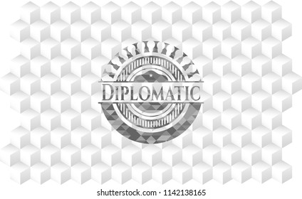 Diplomatic realistic grey emblem with cube white background