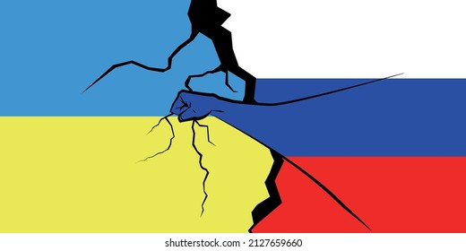 Relaciones diplomáticas entre Ucrania y Rusia. Banderas de dos países ex soviéticos. Ilustración de vectores de stock. Eps 8