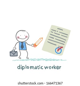 diplomatic worker writes the document