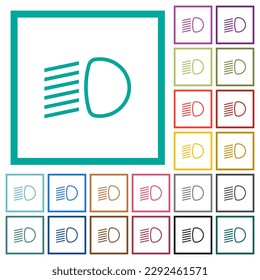 Dipped beam lights flat color icons with quadrant frames on white background