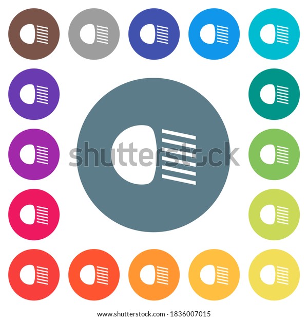 Dipped beam\
lights flat white icons on round color backgrounds. 17 background\
color variations are\
included.