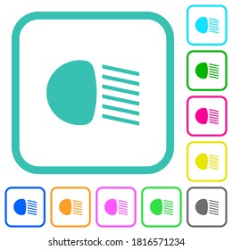 Dipped beam lights vivid colored flat icons in curved borders on white background