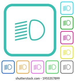 Dipped beam lights vivid colored flat icons in curved borders on white background