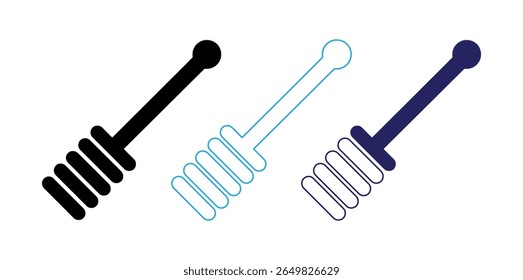 dipper line icon,dipper icon,dipper logo,dipper vector,A set of stylish honey dipper icons in black, blue and navy represents a simple yet elegant honey-themed design.