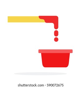 Dipping French fries in ketchup vector flat material design isolated on white