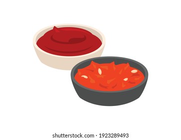 Dipping sauces. Tomato sauce and chili sauce. Simple flat illustration