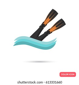Dipping a scuba diver in water color flat icon for web and mobile design