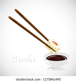 dipping sushi in soy sauce vector illustration EPS10