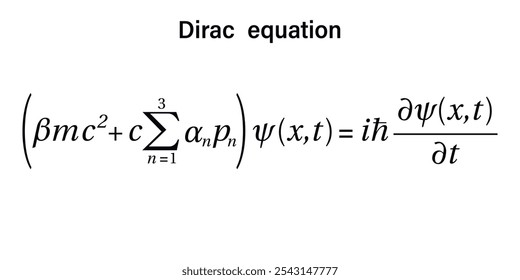 Fórmula da equação de Dirac no fundo branco. Educação.  Escola. Fórmula. Ilustração vetorial.