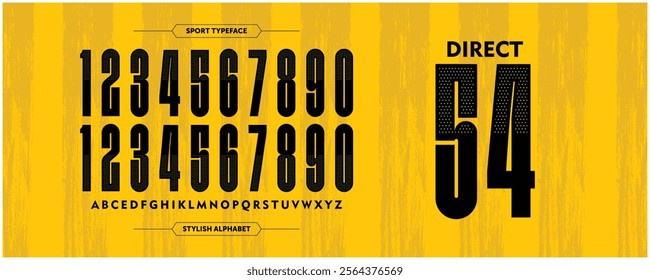 Direct 54: Retro halftone sport number concept. Classic jersey design with yellow and black color. Vector illustration