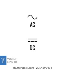 Icono de signo de símbolo de corriente continua y corriente alterna. Oferta potencial de diferencia. Transformador de voltaje en la energía de la batería celular. Estilo de línea. Ilustración vectorial. Diseño en fondo blanco. EPS 10