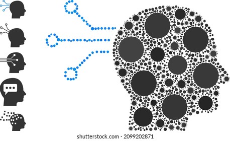 Direct brain connection mosaic icon. Vector mosaic composed with random contagious icons. Covid-2019 mosaic direct brain connection icon and additional icons.
