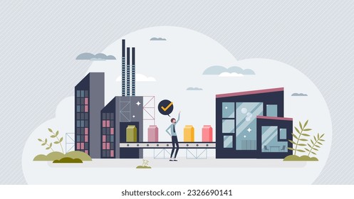 Direct to consumer or D2C business model for selling tiny person concept. Sell products directly to customers as effective company strategy vector illustration. Supply chain with logistic process.