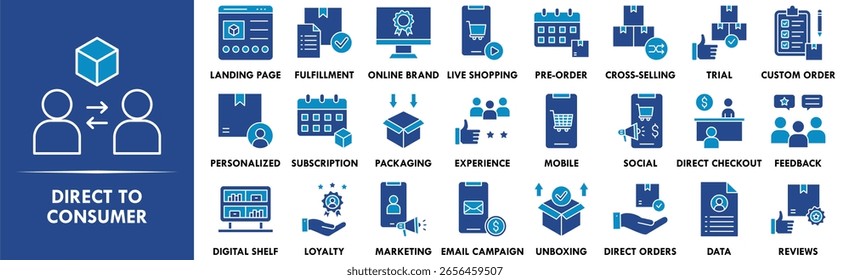 Direct to Consumer icon collection set. Containing design consumer, business, customer, retail, internet