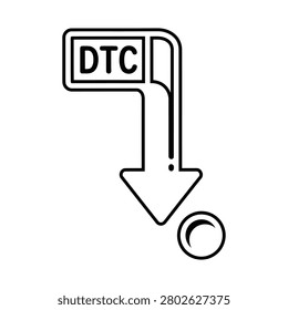 Direct to consumer strategy illustration black line icon depicting downward trend with 'dtc' label