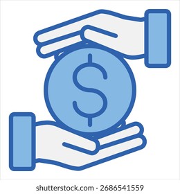 Ilustración de icono único azul blanco de costo directo