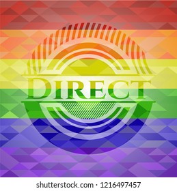 Direct emblem on mosaic background with the colors of the LGBT flag