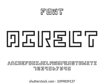 Direct font. Vector alphabet letters and numbers. Typeface design. 
