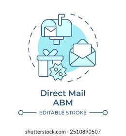 Direct mail abm soft blue concept icon. Targeted marketing, discounts advertising. Round shape line illustration. Abstract idea. Graphic design. Easy to use in infographic, presentation