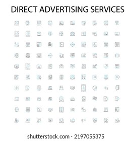 Direct Mail Advertising Services Icons, Signs, Outline Symbols, Concept Linear Illustration Line Collection