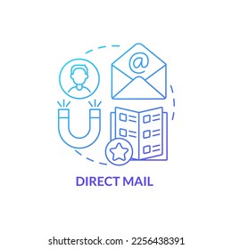 Direkte Mail blaues Farbverlauf-Symbol. Briefe mit persönlichem Angebot. Art des Zielmarketings abstrakte Idee dünne Linie Illustration. Einzeln Umrisszeichnung. Myriad Pro-Fett-Schriftart verwendet
