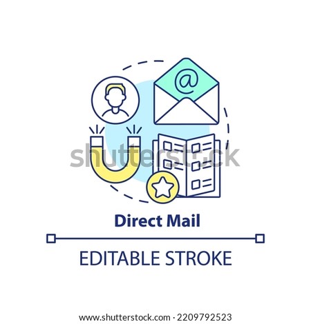 Direct mail concept icon. Letters with personal offer. Type of target marketing abstract idea thin line illustration. Isolated outline drawing. Editable stroke. Arial, Myriad Pro-Bold fonts used
