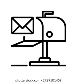 Icono de línea de correo directo, símbolo de esquema para marketing físico, entrega de cartas, publicidad postal, comunicación de bandeja de entrada y divulgación fuera de línea. Icono de signo de Vector.