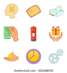 Direct mailing icons set. Cartoon set of 9 direct mailing vector icons for web isolated on white background