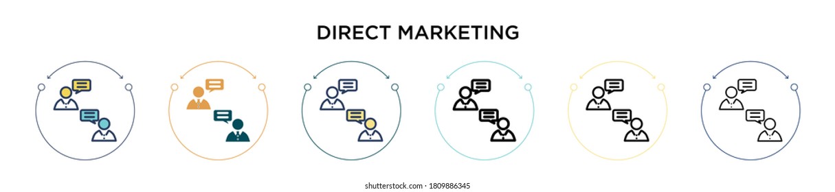Direct marketing icon in filled, thin line, outline and stroke style. Vector illustration of two colored and black direct marketing vector icons designs can be used for mobile, ui, web
