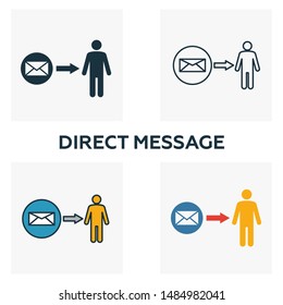 Direct Message icon set. Four elements in diferent styles from advertising icons collection. Creative direct message icons filled, outline, colored and flat symbols.