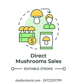Direct mushroom sales multi color concept icon. Selling mushrooms. Commercial farming. Fresh produce. Round shape line illustration. Abstract idea. Graphic design. Easy to use in article