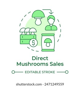 Direct mushroom sales soft green concept icon. Selling mushrooms. Commercial farming. Fresh produce. Round shape line illustration. Abstract idea. Graphic design. Easy to use in article