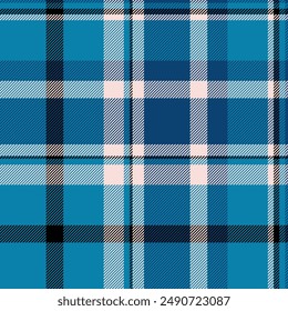 Direct pattern check textile, glen fabric plaid background. Menswear vector tartan seamless texture in cyan and light colors palette.