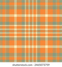 Direct plaid tartan background, sheet seamless textile pattern. Covering vector texture check fabric in orange and pastel color.