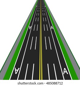 Direct road highway with markup. Dedicated lanes for public transport. Vector illustration